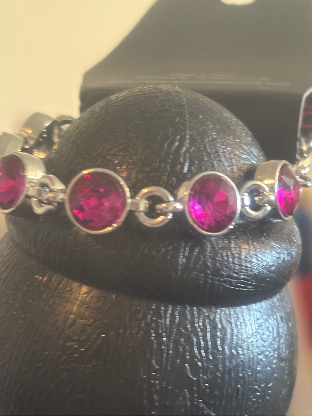 Silver Bracelet with Pink Gemstone Accents